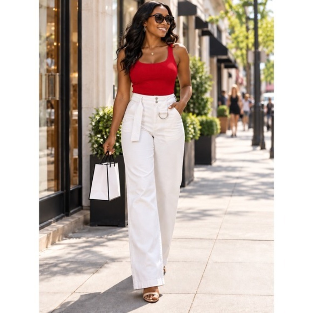 Joe's The Belted Wide Leg White D-Ring High Rise Denim Pants Size 26 NWT